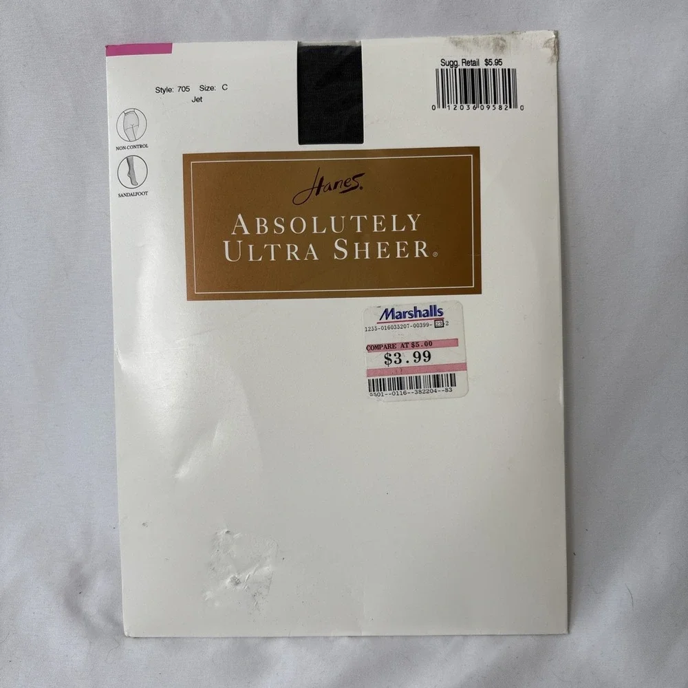 Hanes Absolutely Ultra Sheer Pantyhose Non Control Sandlefoot Jet‎ Black C 705